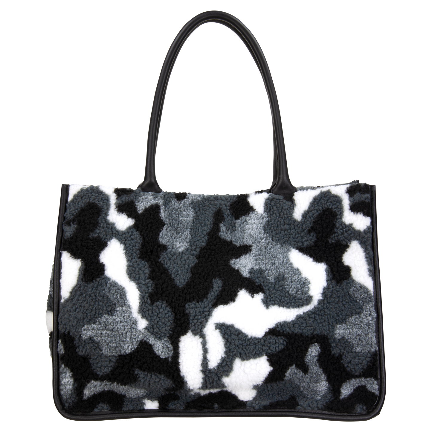 Camo Sherling Tote With Smooth Pu Trim Grey