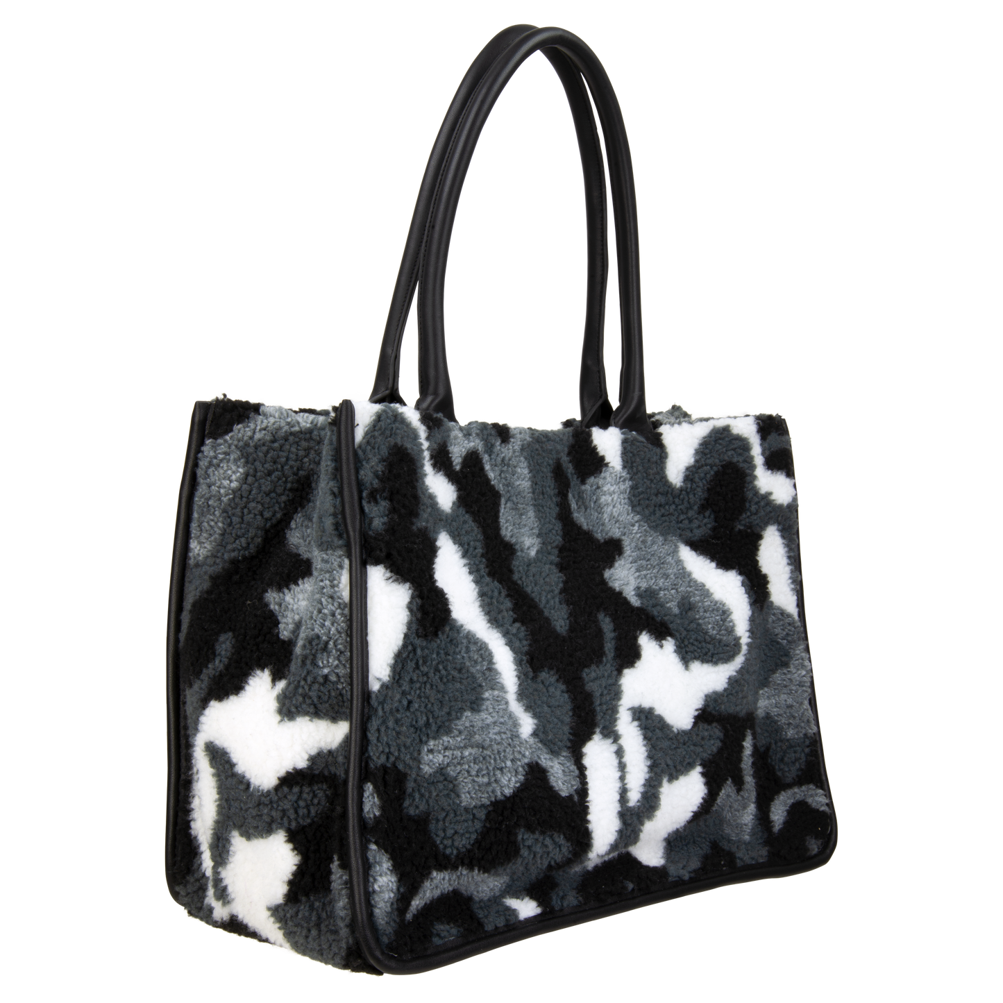 Camo Sherling Tote With Smooth Pu Trim Grey