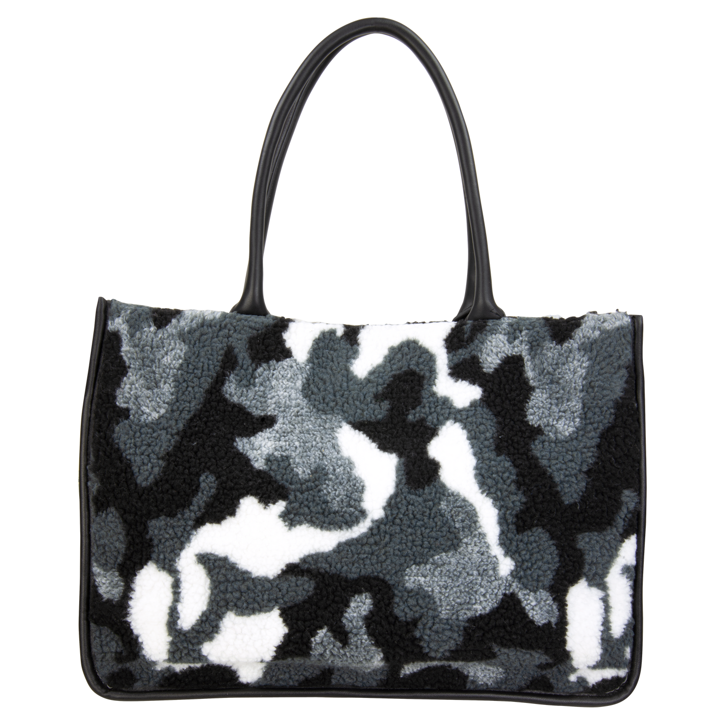 Camo Sherling Tote With Smooth Pu Trim Grey