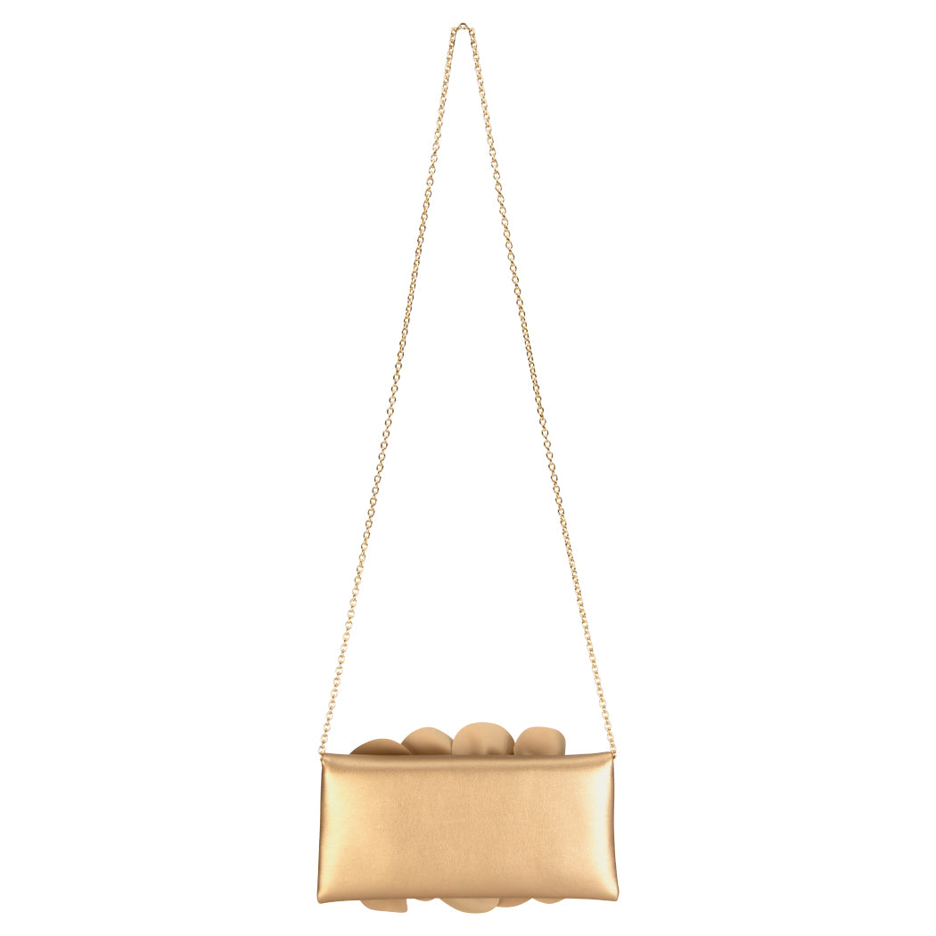 Soft Nappa Flap Clutch With Satin Rose Detail Champagne