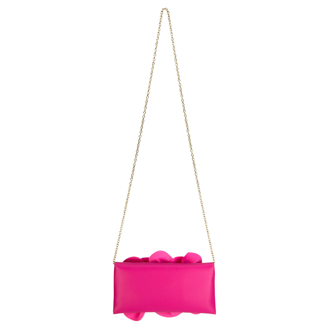 Soft Nappa Flap Clutch With Satin Rose Detail Fuchsia