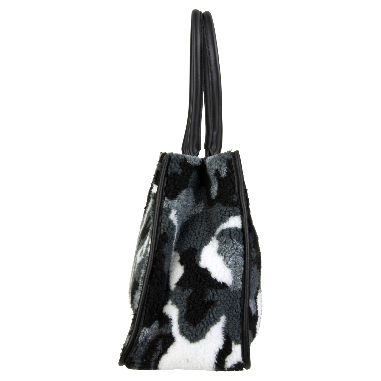 Camo Sherling Tote With Smooth Pu Trim Grey