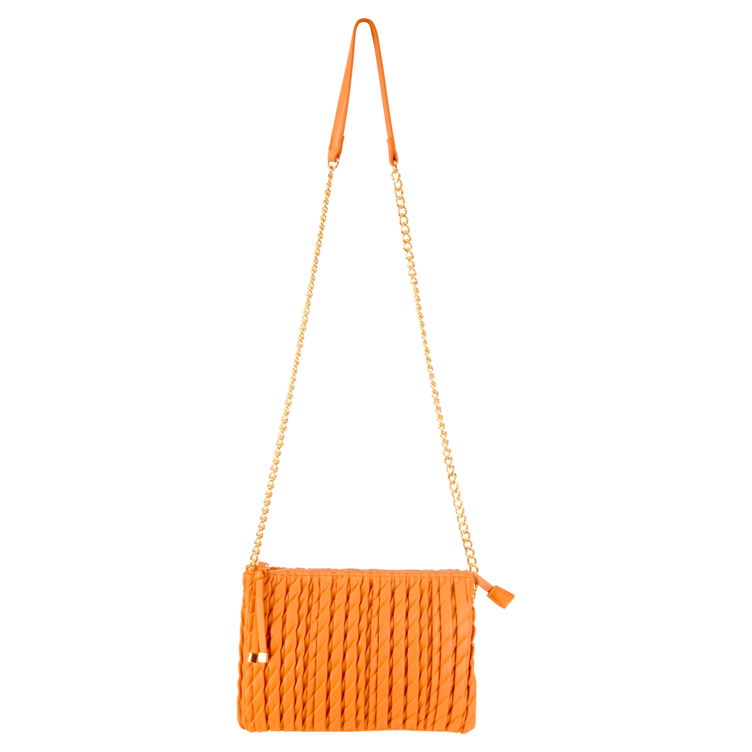 Pleated Faux Leather Crossbody With Chain Detail Orange