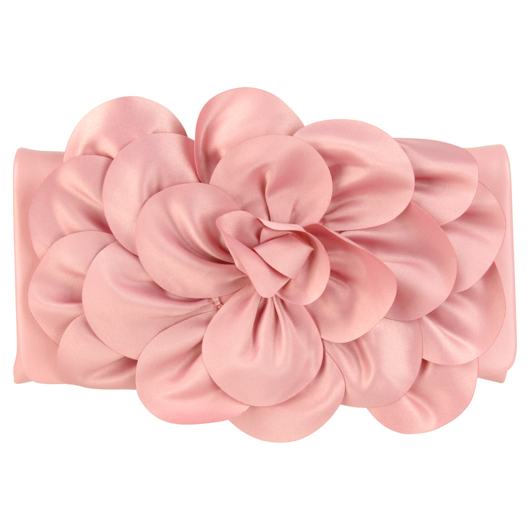 Soft Nappa Flap Clutch With Satin Rose Detail Blush