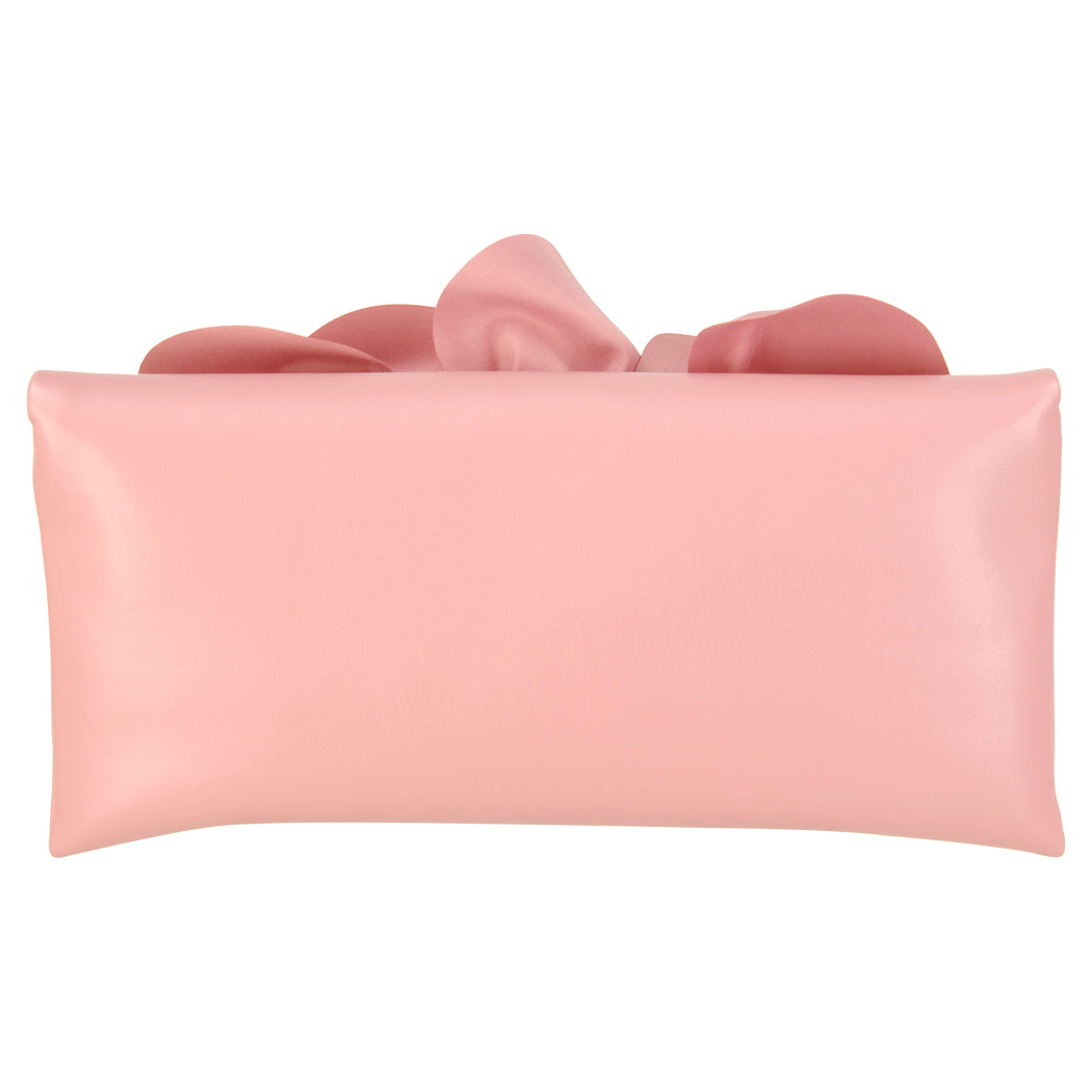 Soft Nappa Flap Clutch With Satin Rose Detail Blush