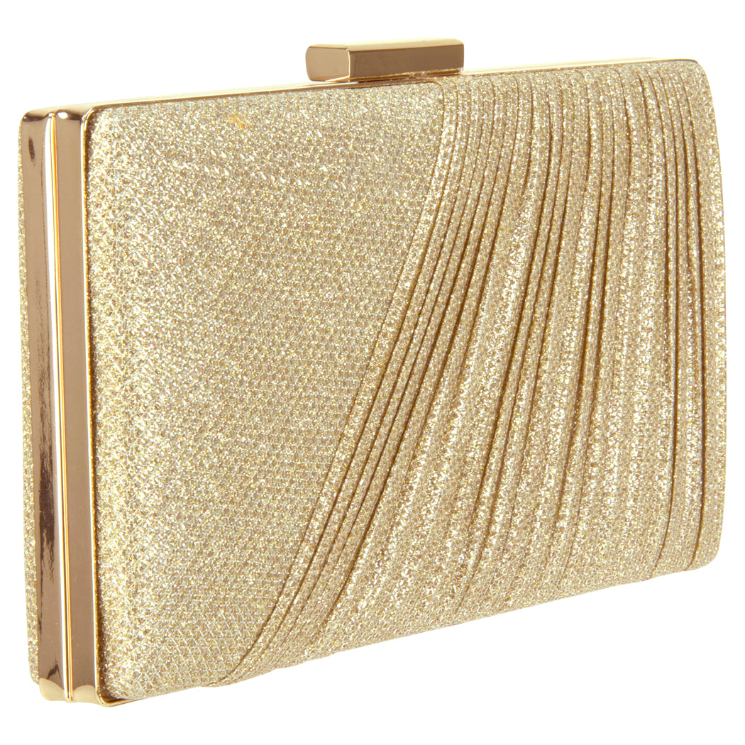 Pleated Sparkle Box Clutch Gold