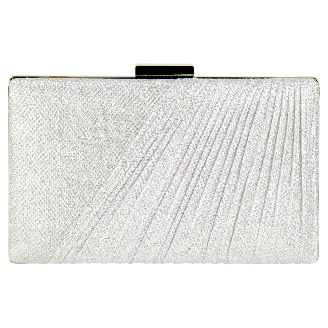 Pleated Sparkle Box Clutch Silver