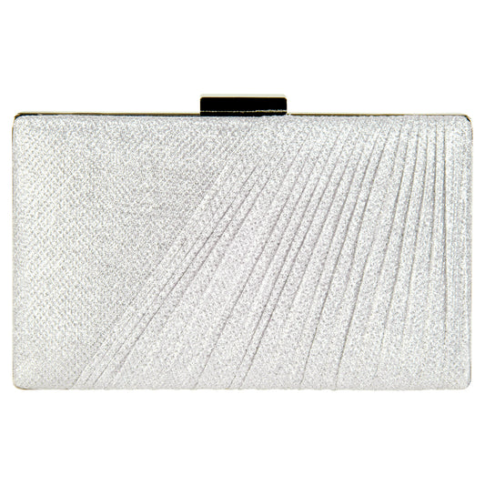 Pleated Sparkle Box Clutch Silver