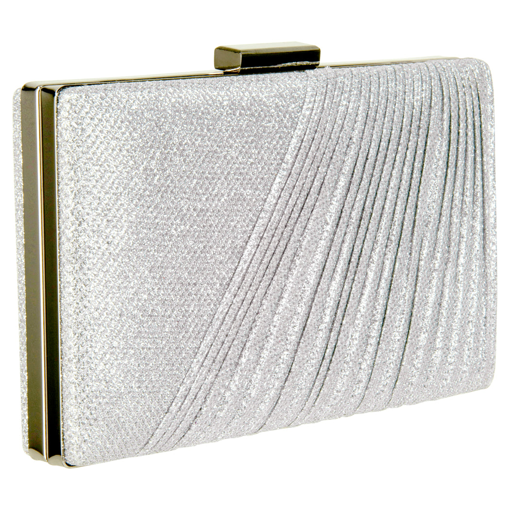 Pleated Sparkle Box Clutch Silver