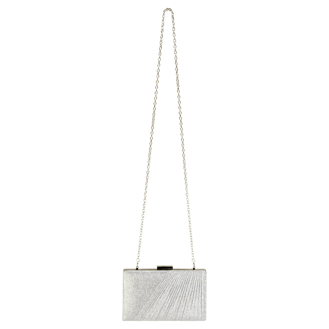 Pleated Sparkle Box Clutch Silver