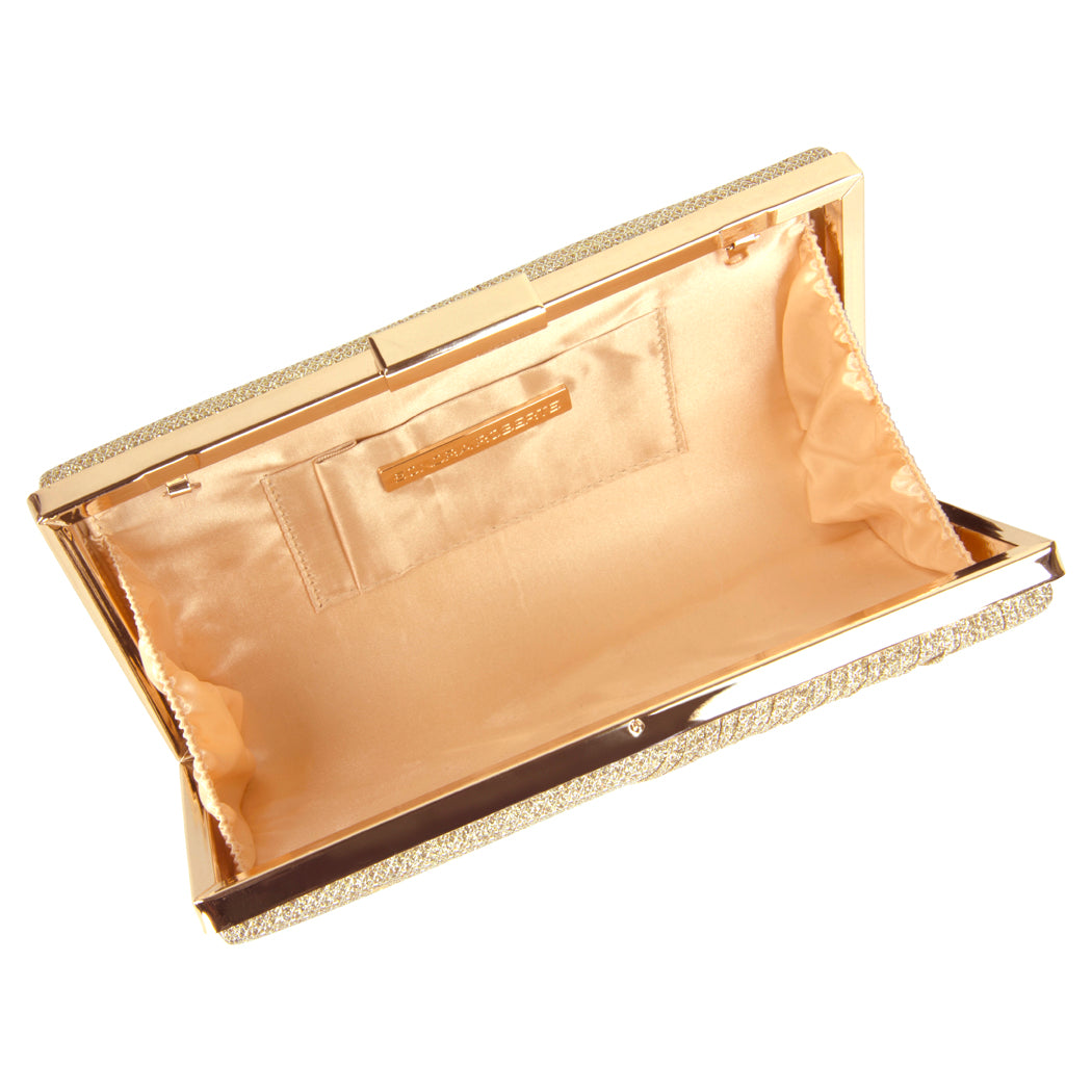 Pleated Sparkle Box Clutch Gold