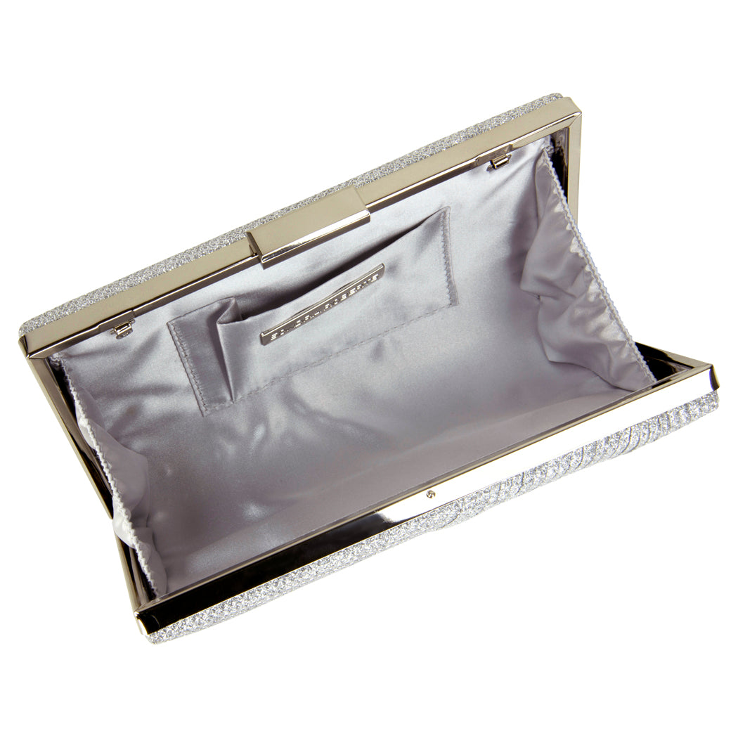 Pleated Sparkle Box Clutch Silver