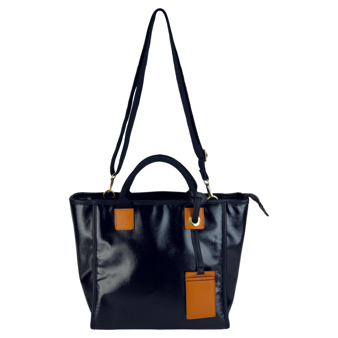 Coated Canvas Squared Tote Black