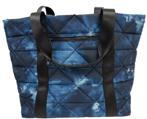 Diamond Quilted Tie Dye Printed Nylon Weekender Tote Navy