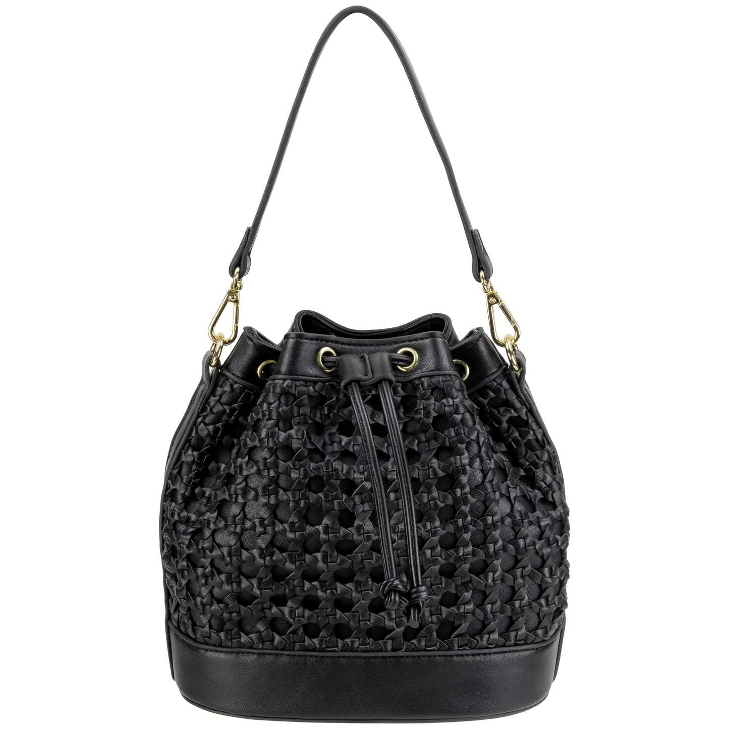 Faux Leather Overlay Bucket Bag Black