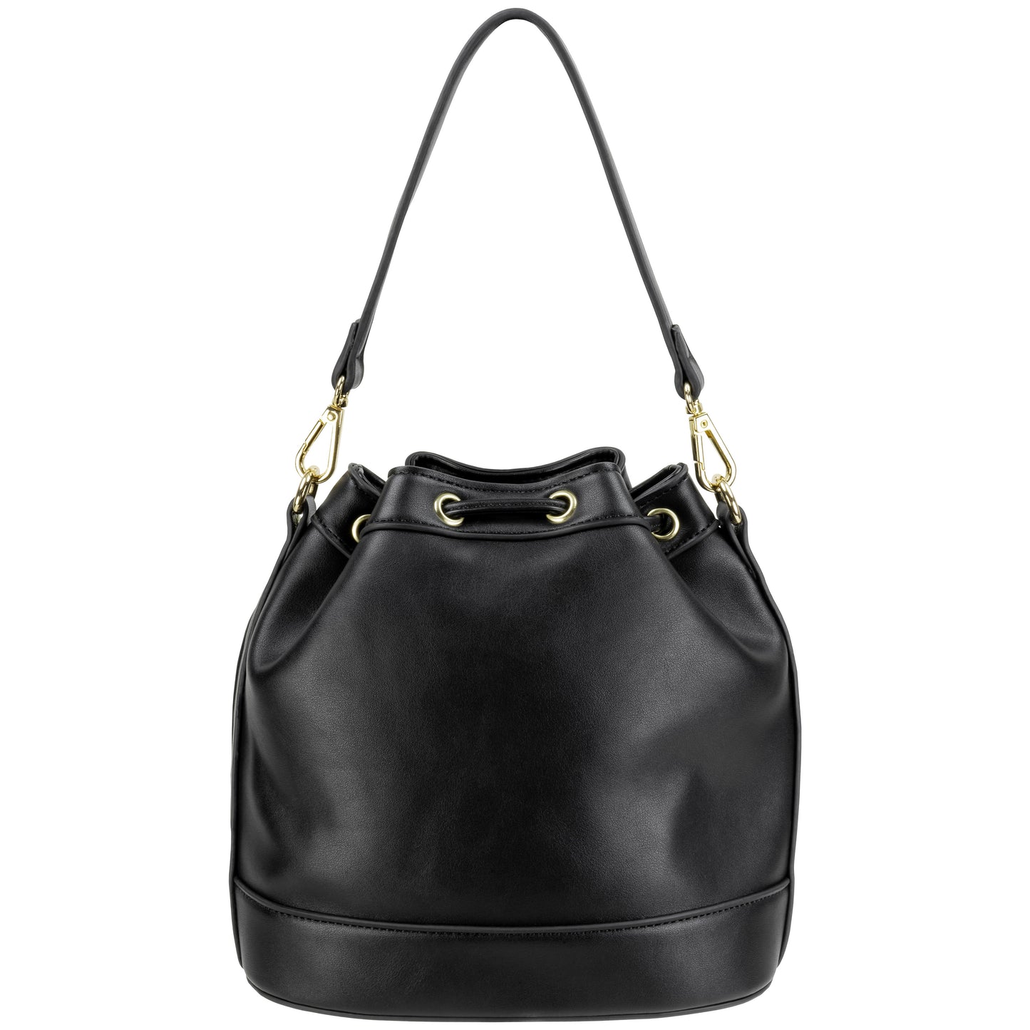 Faux Leather Overlay Bucket Bag Black