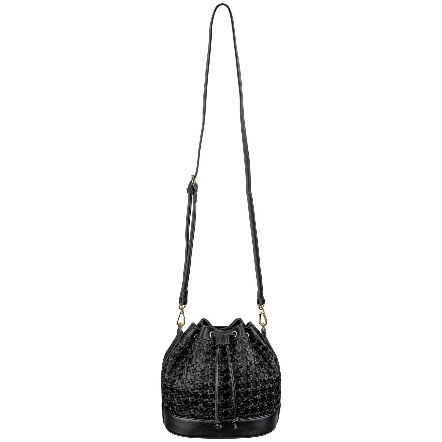 Faux Leather Overlay Bucket Bag Black