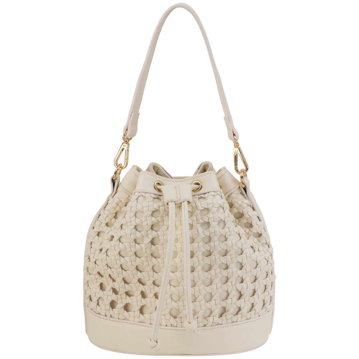 Faux Leather Overlay Bucket Bag Ivory