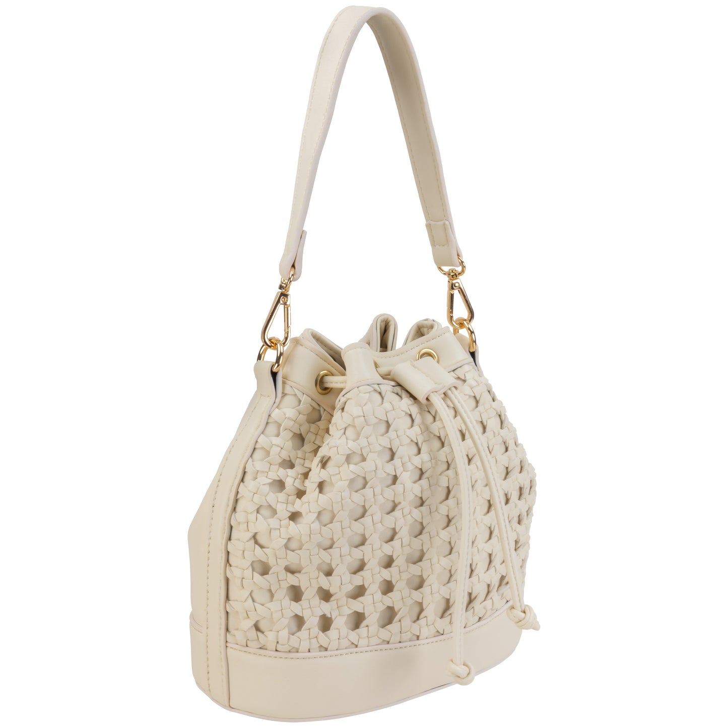 Faux Leather Overlay Bucket Bag Ivory