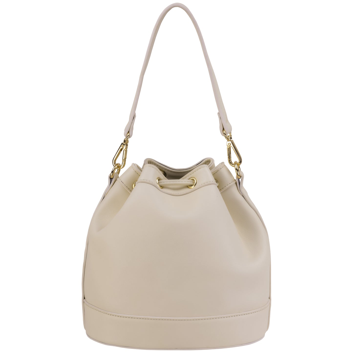 Faux Leather Overlay Bucket Bag Ivory