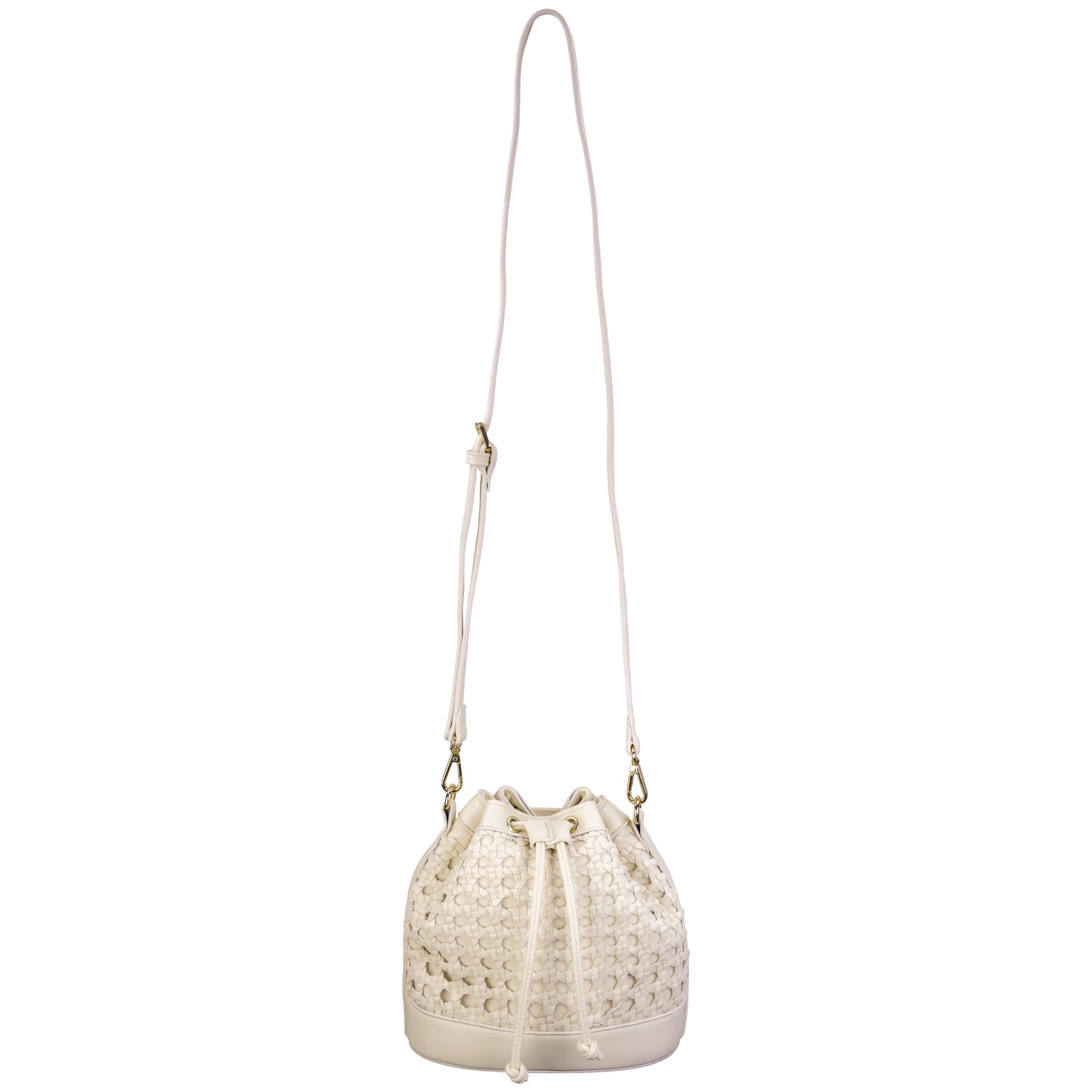 Faux Leather Overlay Bucket Bag Ivory