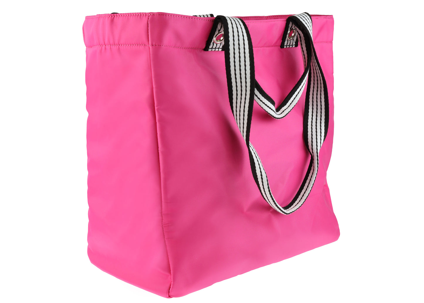 Nylon Tote With Striped Double Handles Fuchsia