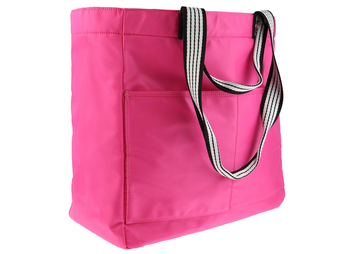 Nylon Tote With Striped Double Handles Fuchsia