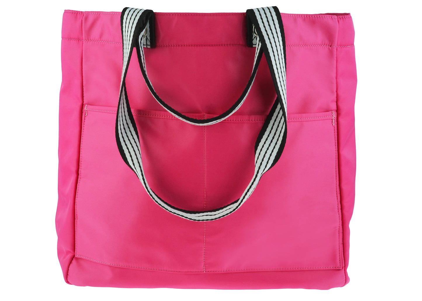 Nylon Tote With Striped Double Handles Fuchsia