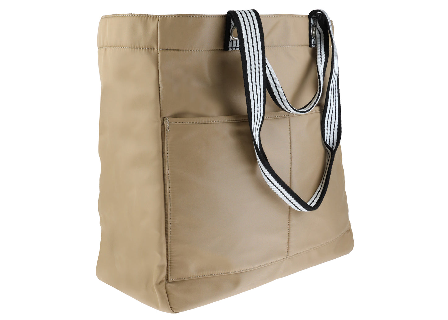 Nylon Tote With Striped Double Handles Khaki