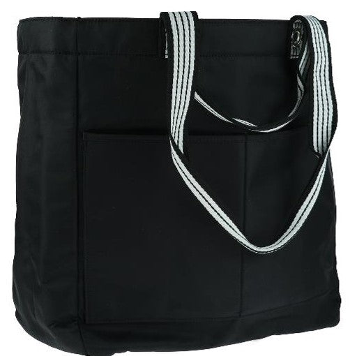 Nylon Tote With Striped Double Handles Black