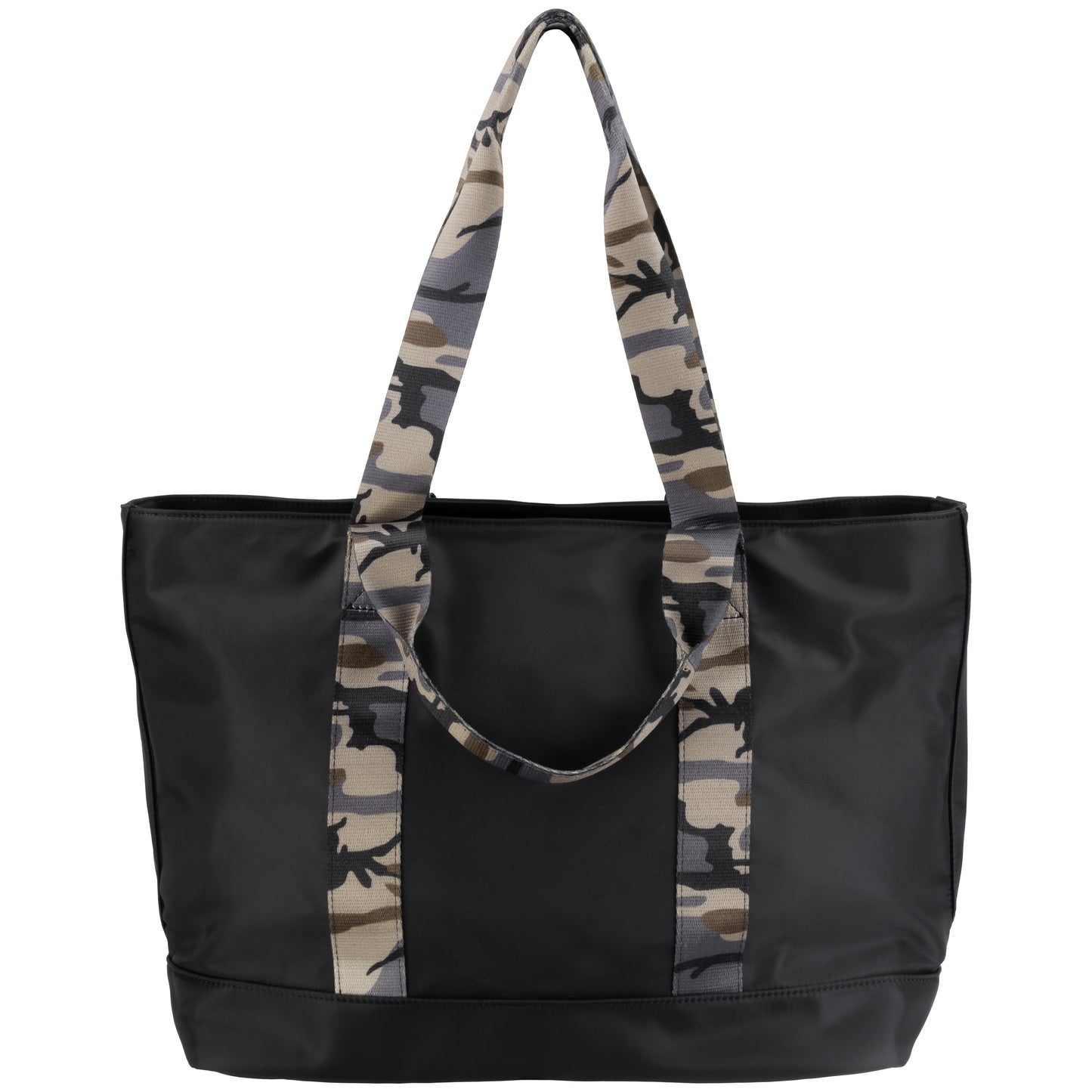 Large Nylon Shopper With Camo Detail And Double Handles Black