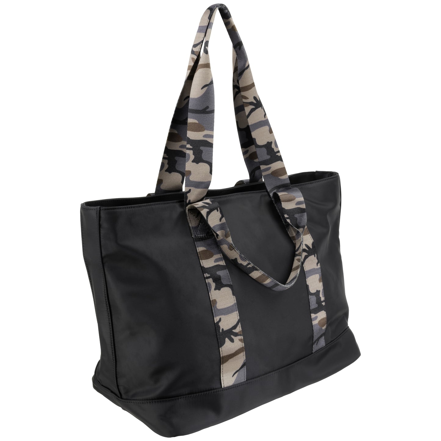 Large Nylon Shopper With Camo Detail And Double Handles Black