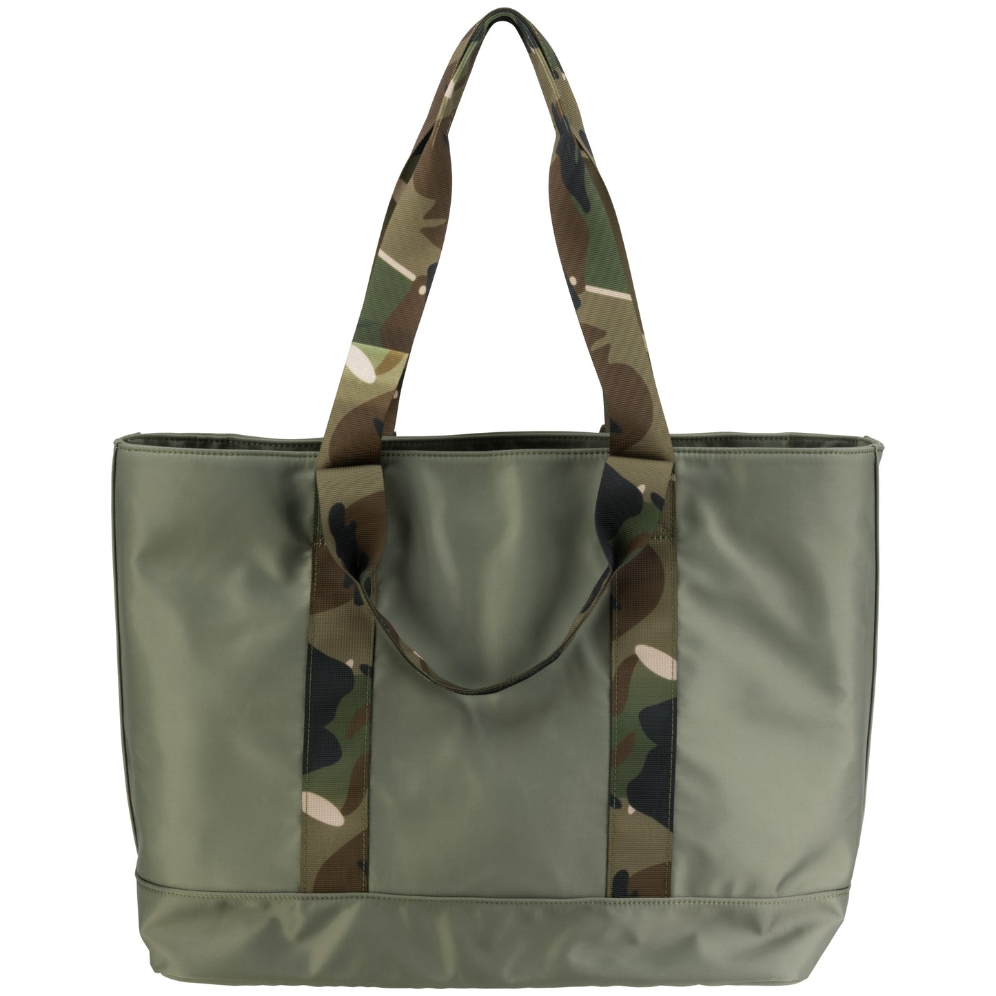 Large Nylon Shopper With Camo Detail And Double Handles Olive