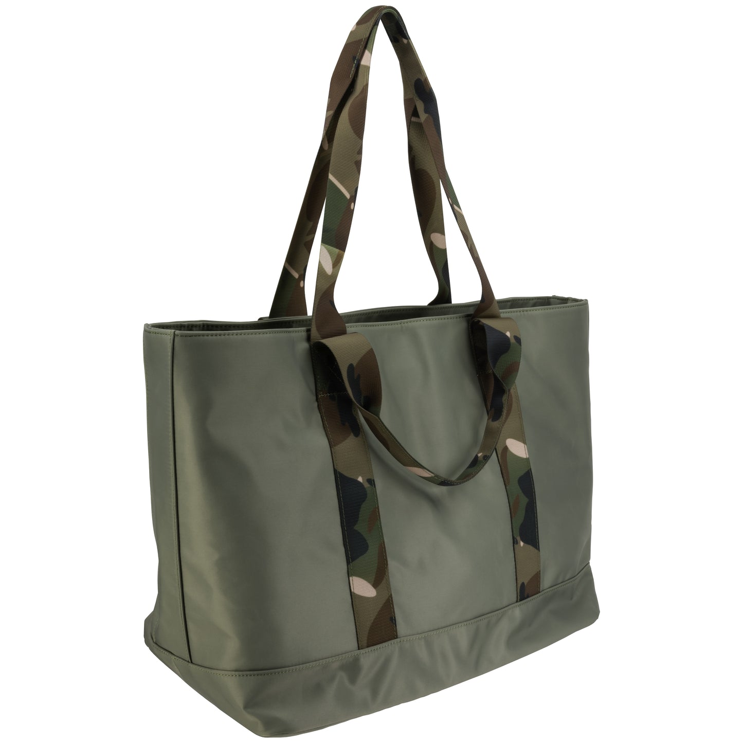 Large Nylon Shopper With Camo Detail And Double Handles Olive