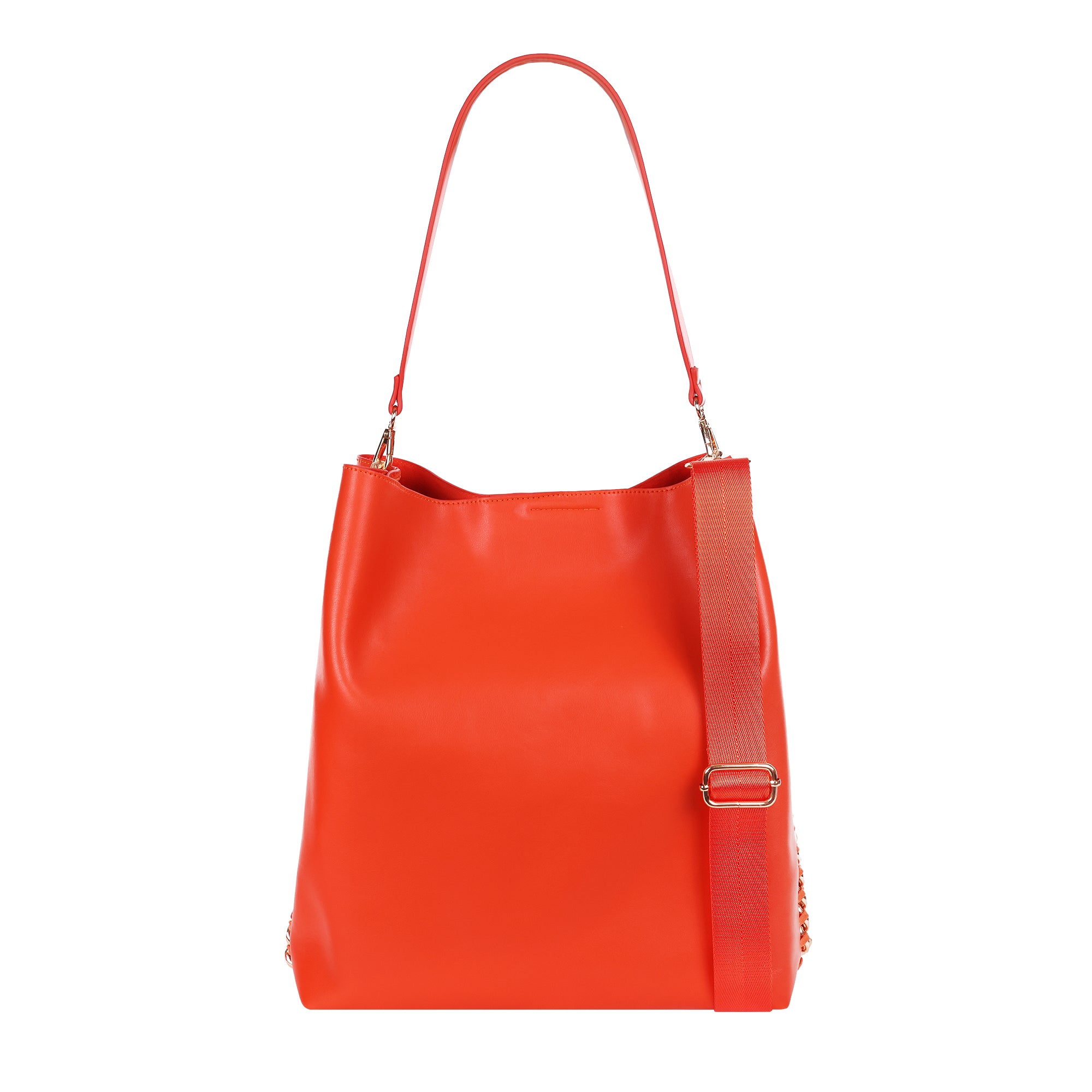 Faux Leather Hobo With Chain Detail Orange Sondra Roberts New York