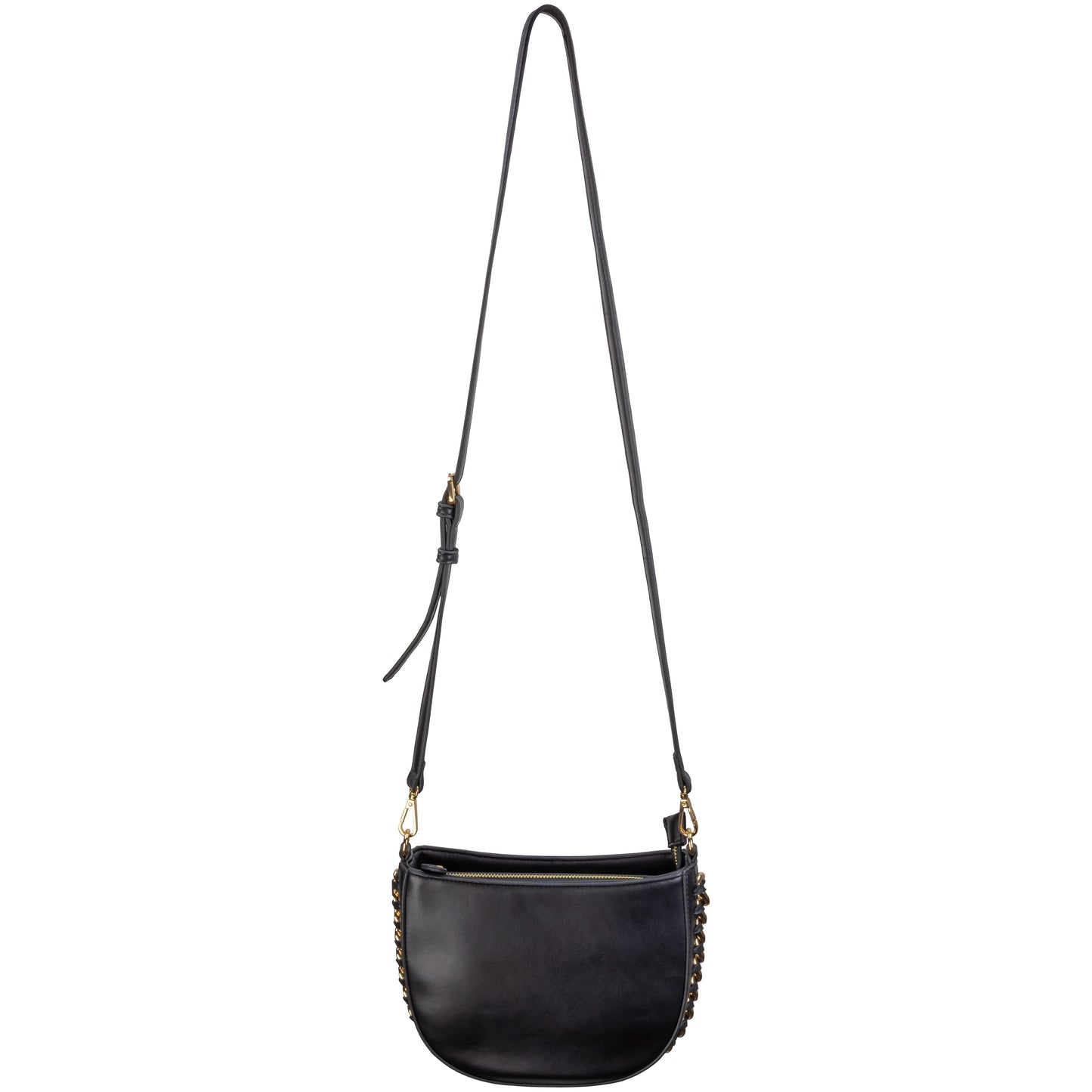 Faux Leather Crossbody With Chain Detail Black