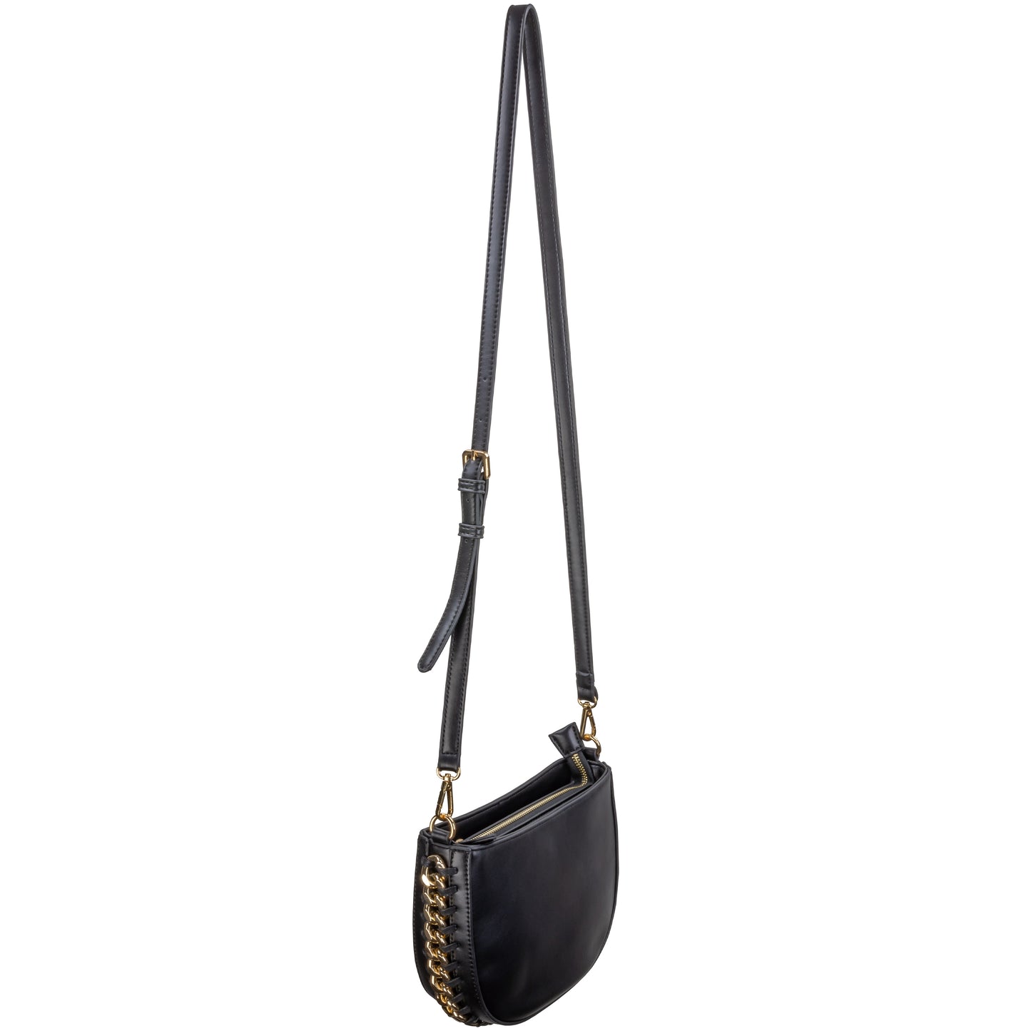 Faux Leather Crossbody With Chain Detail Black