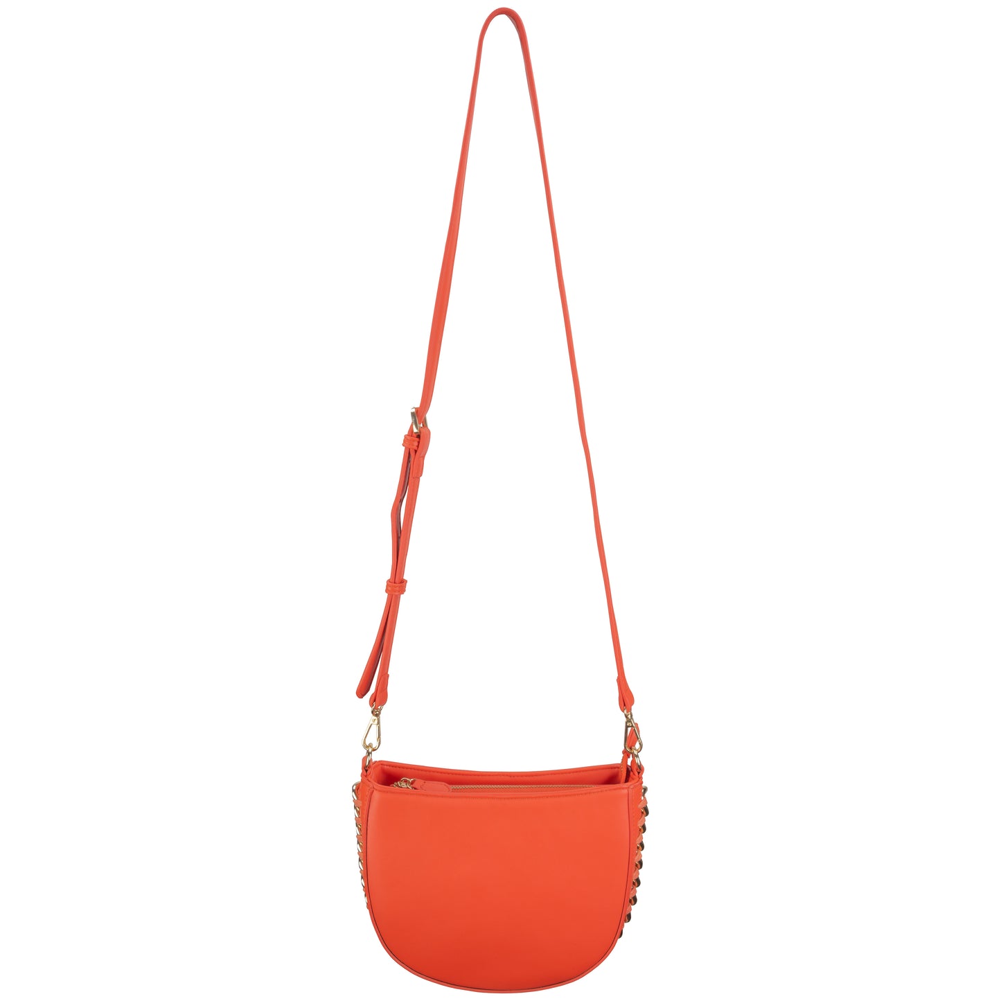 Faux Leather Crossbody With Chain Detail Orange