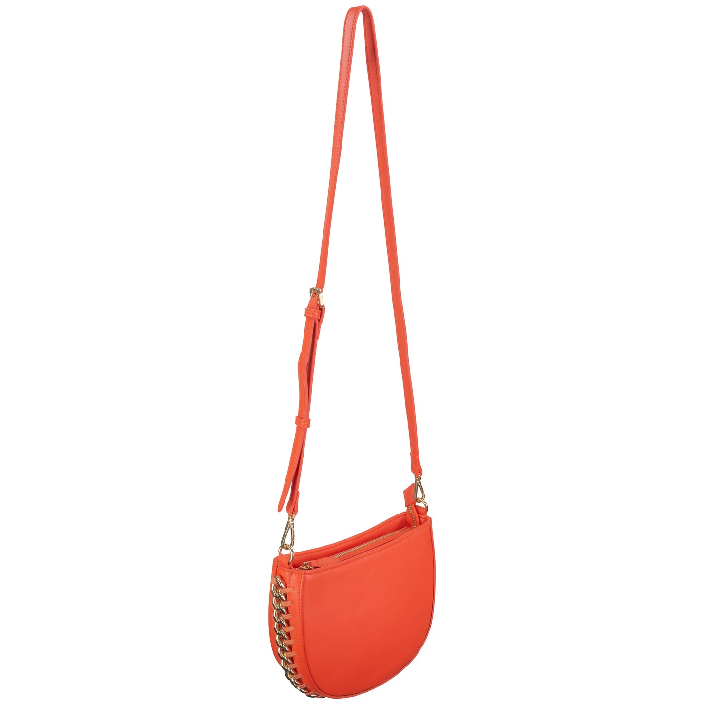 Faux Leather Crossbody With Chain Detail Orange