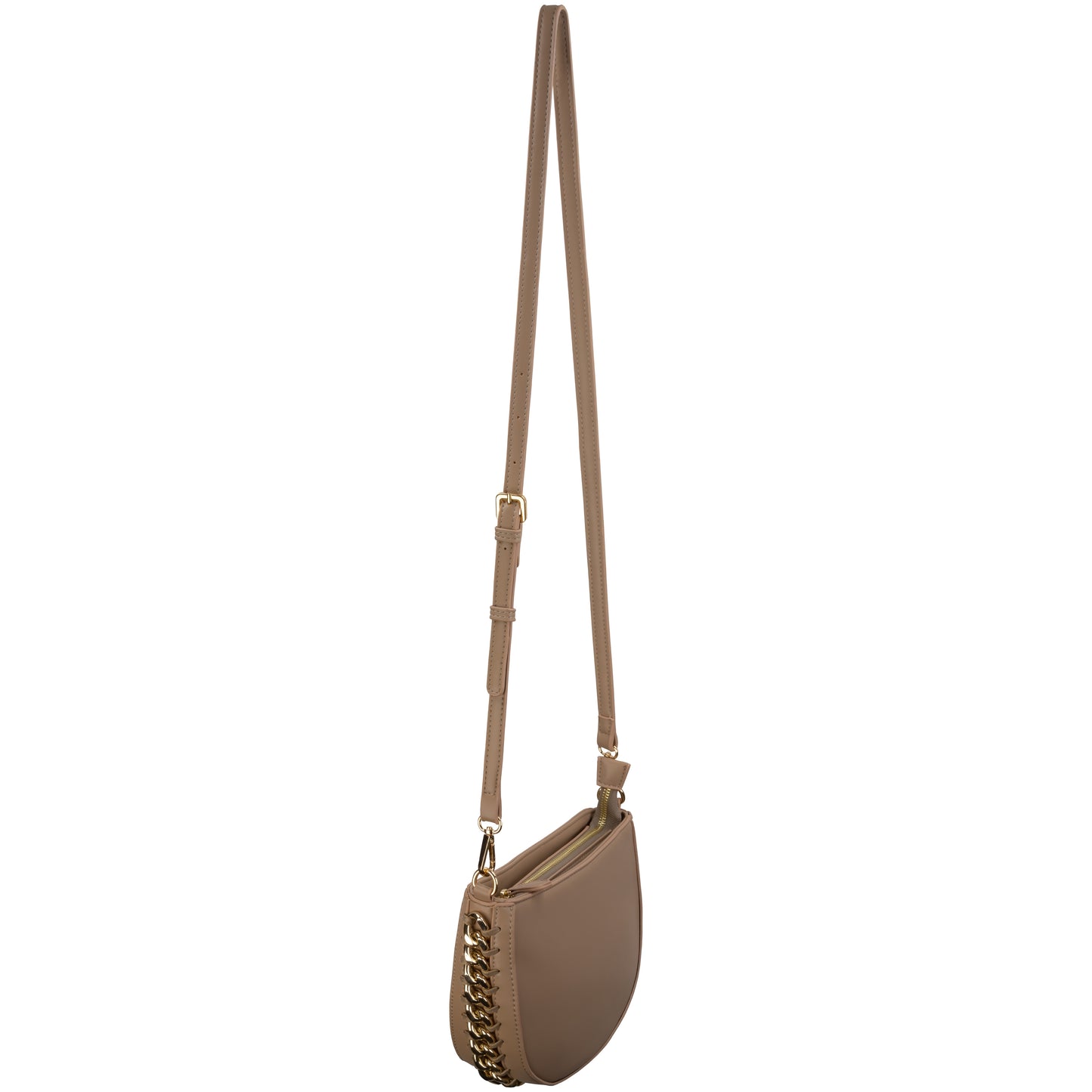 Faux Leather Crossbody With Chain Detail Taupe