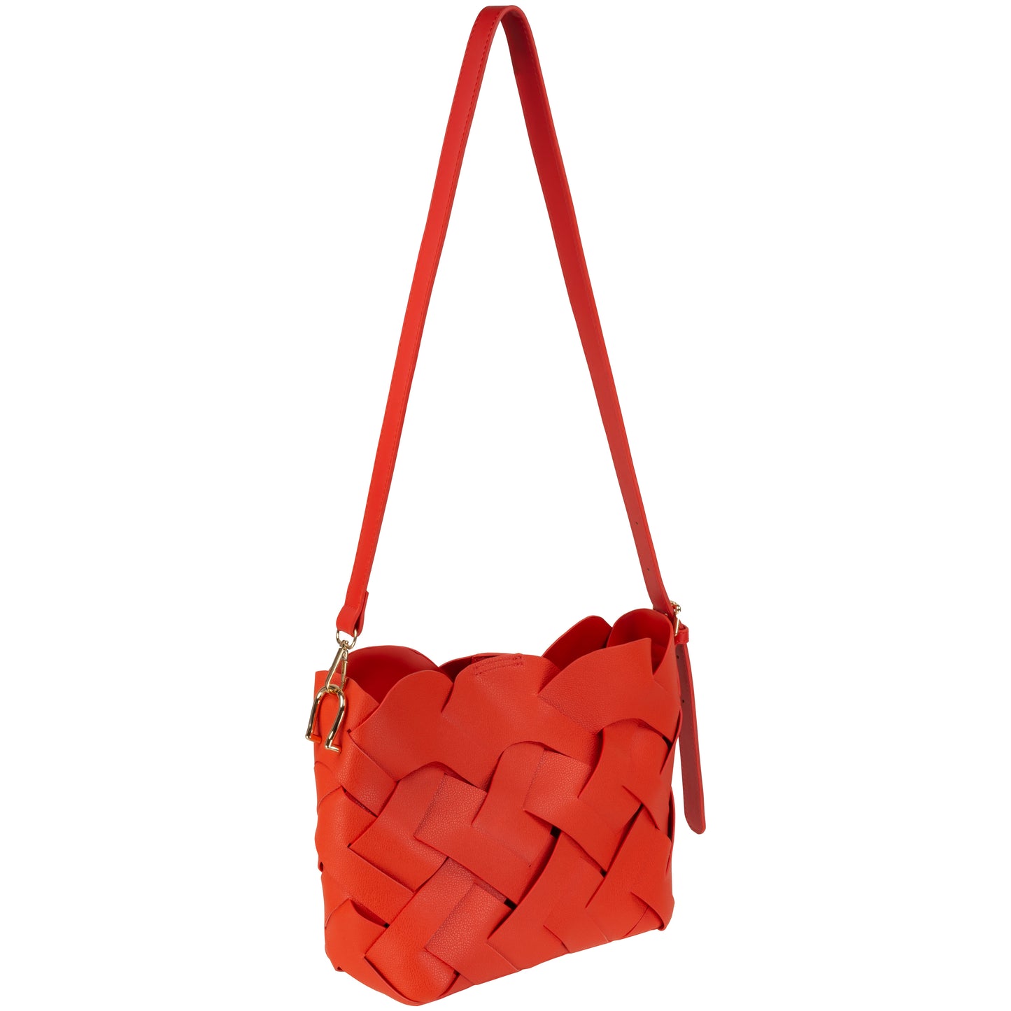 Faux Leather Woven Crossbody Orange