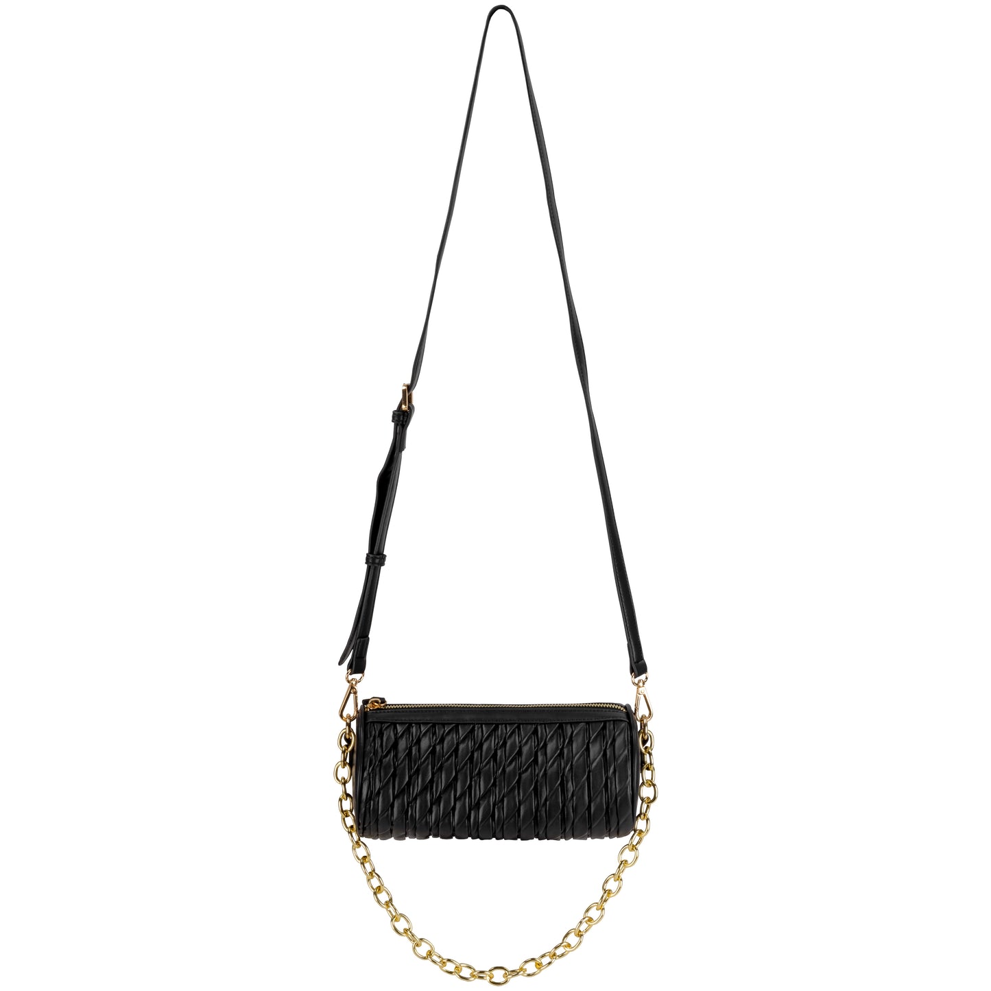 Pleated Faux Leather Tootsie Shoulder Bag With Chain Detail Black