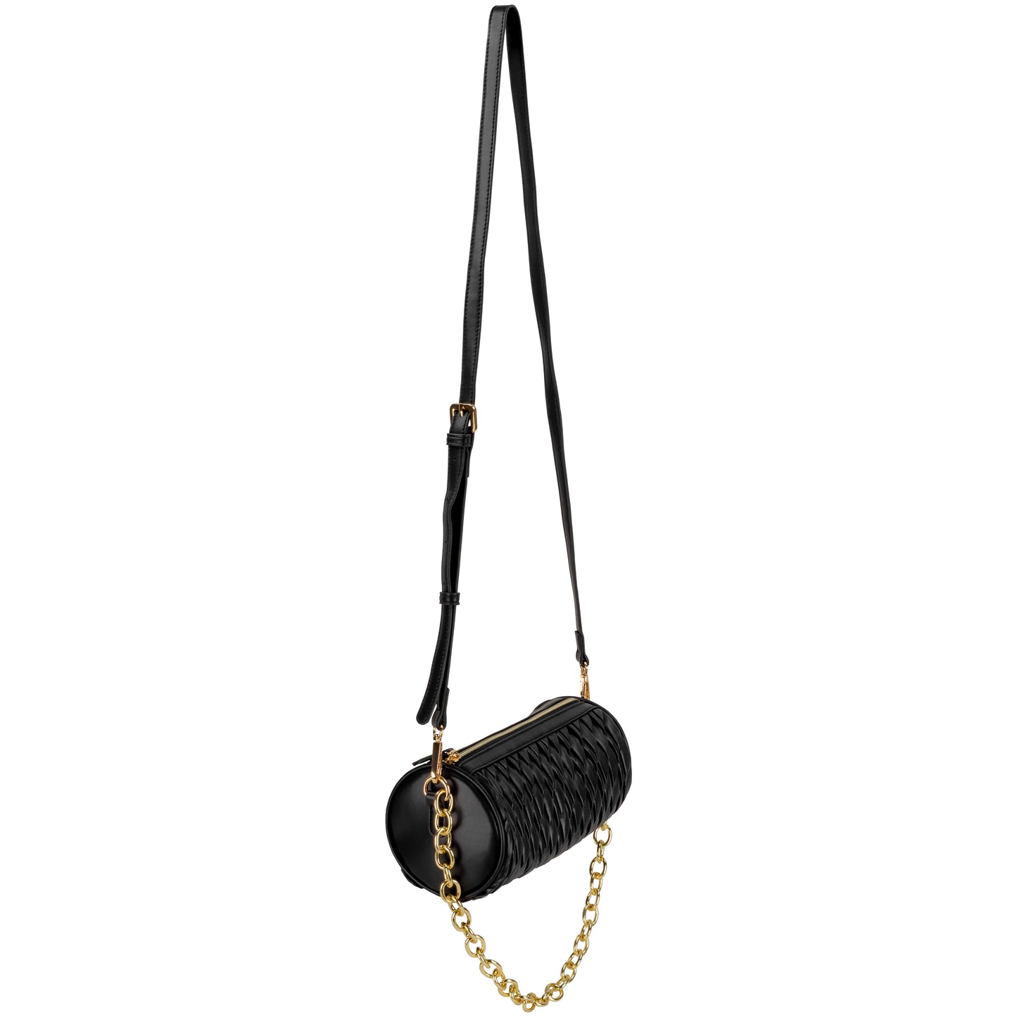 Pleated Faux Leather Tootsie Shoulder Bag With Chain Detail Black