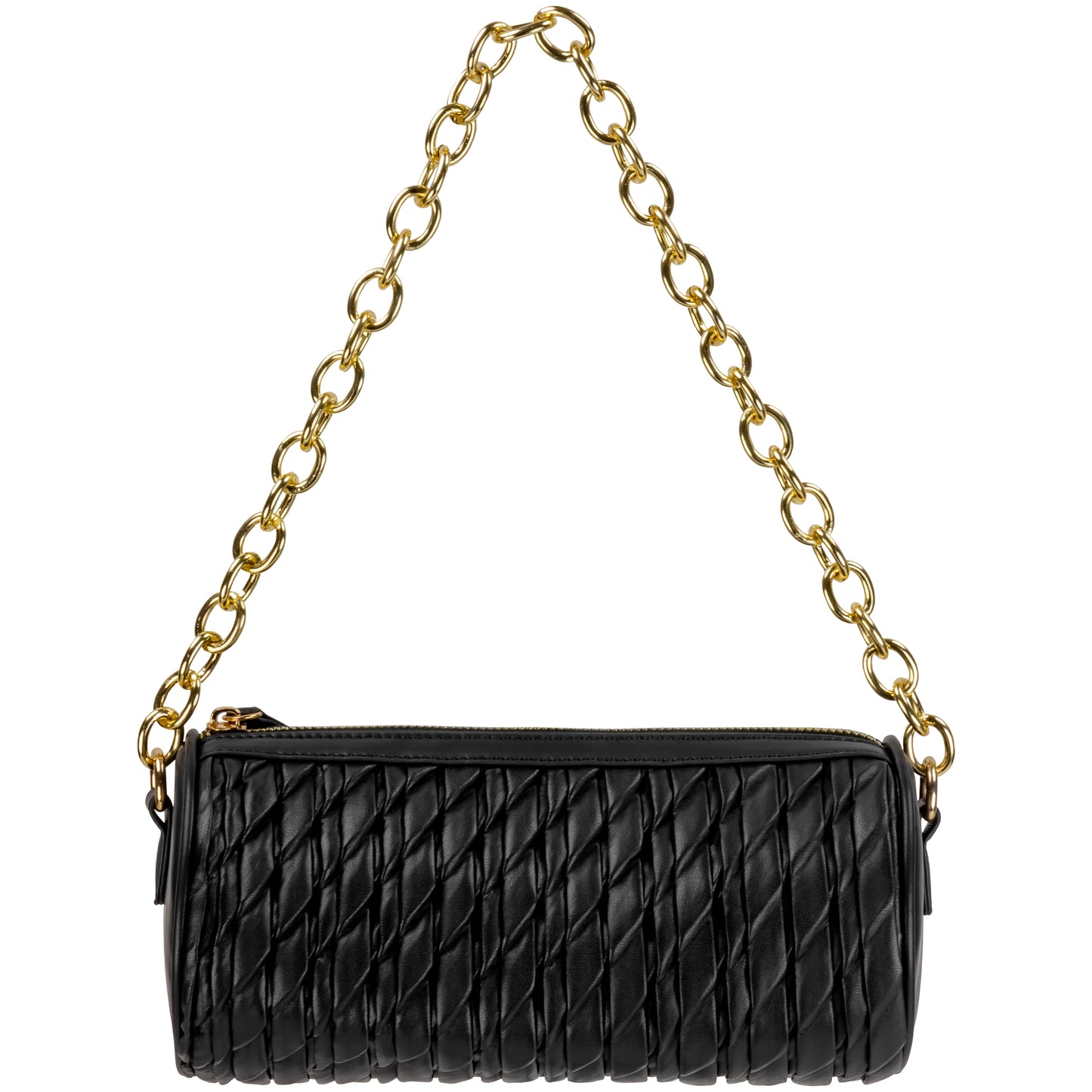 Pleated Faux Leather Tootsie Shoulder Bag With Chain Detail Black