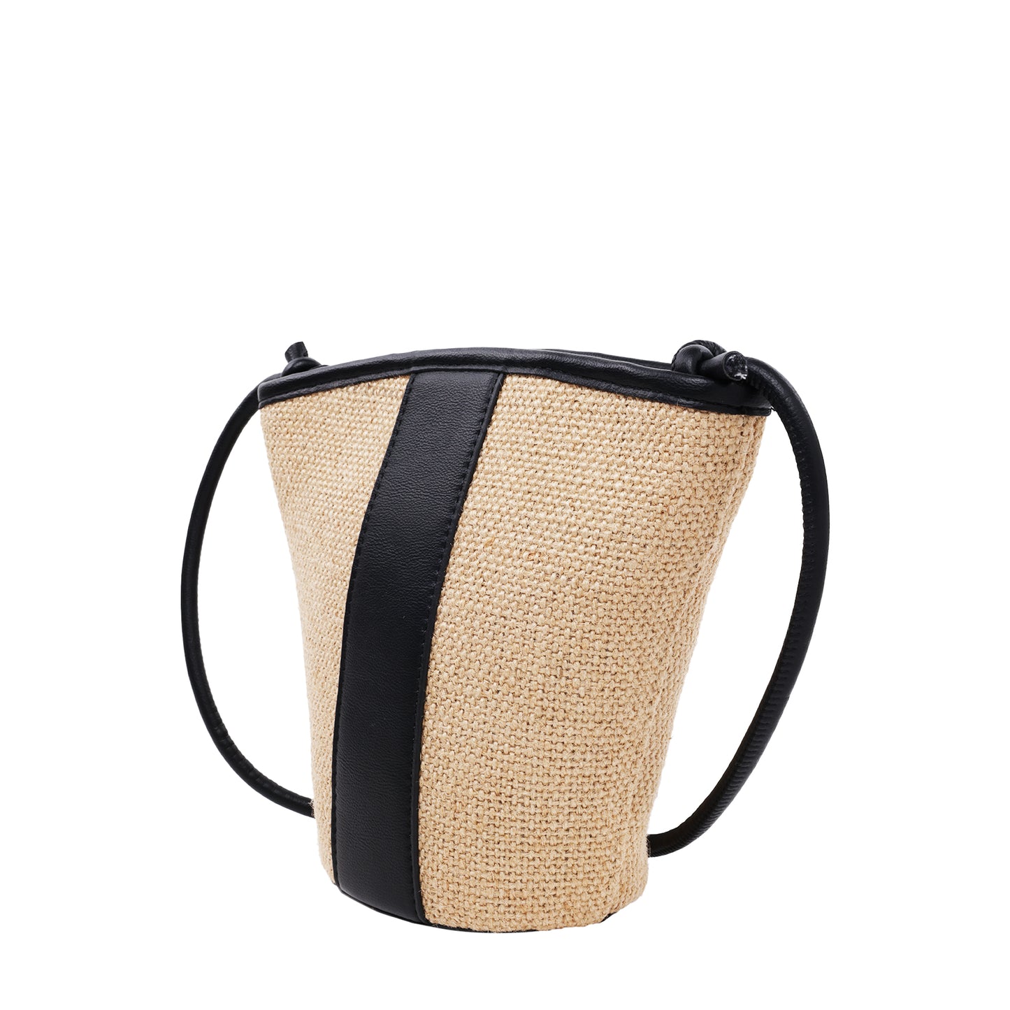 Raffia Crossbody With Pebbled Faux Leather Trim Black