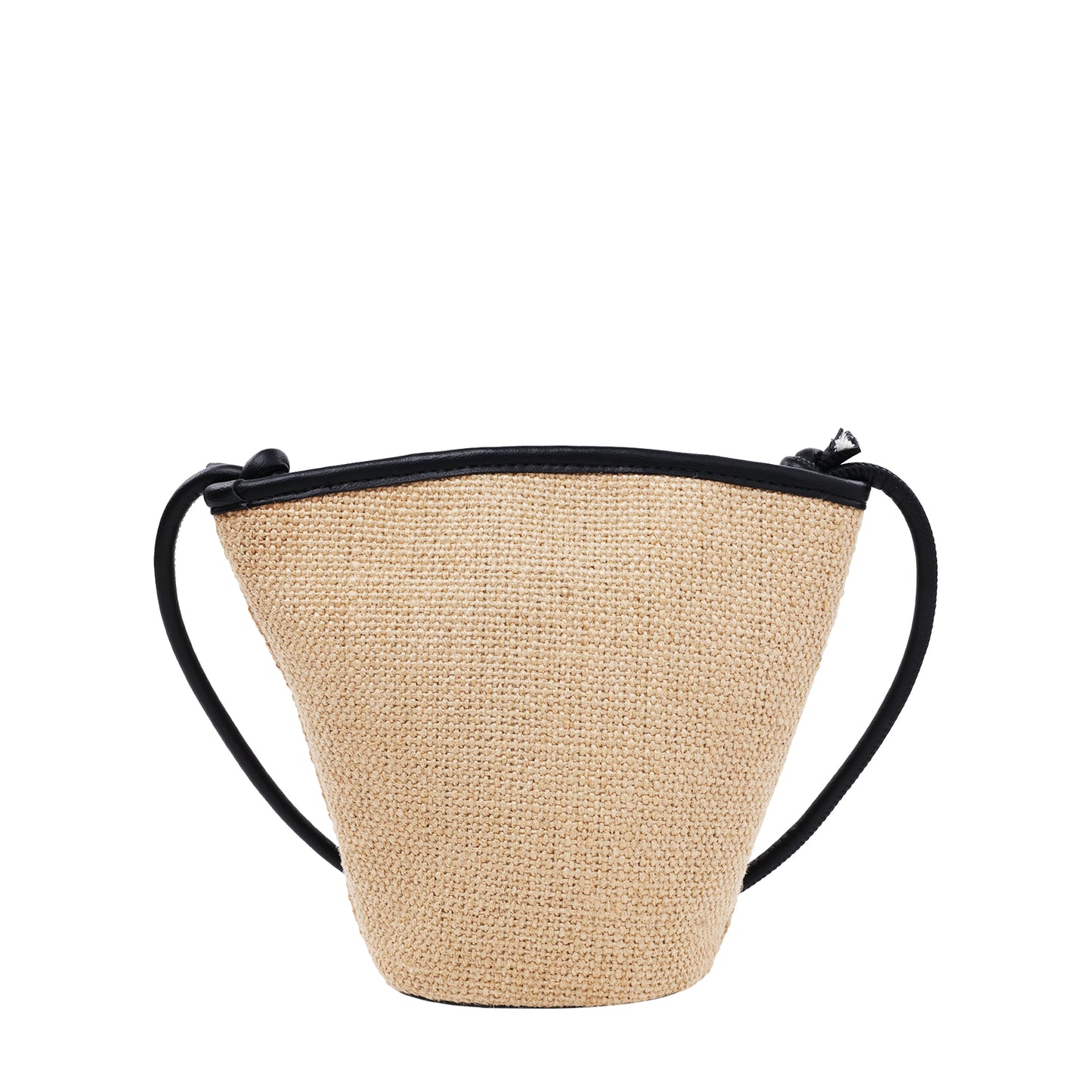 Raffia Crossbody With Pebbled Faux Leather Trim Black