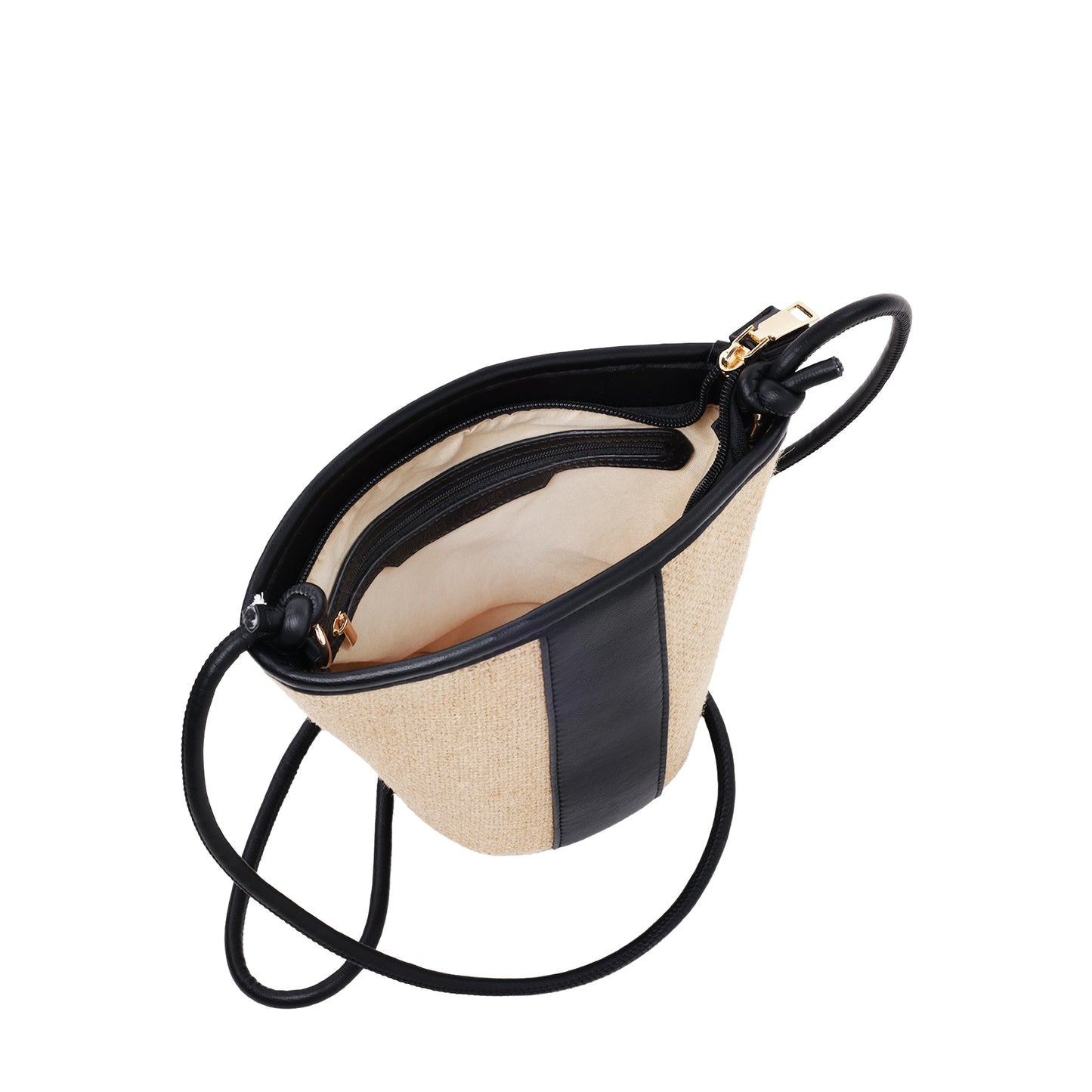 Raffia Crossbody With Pebbled Faux Leather Trim Black