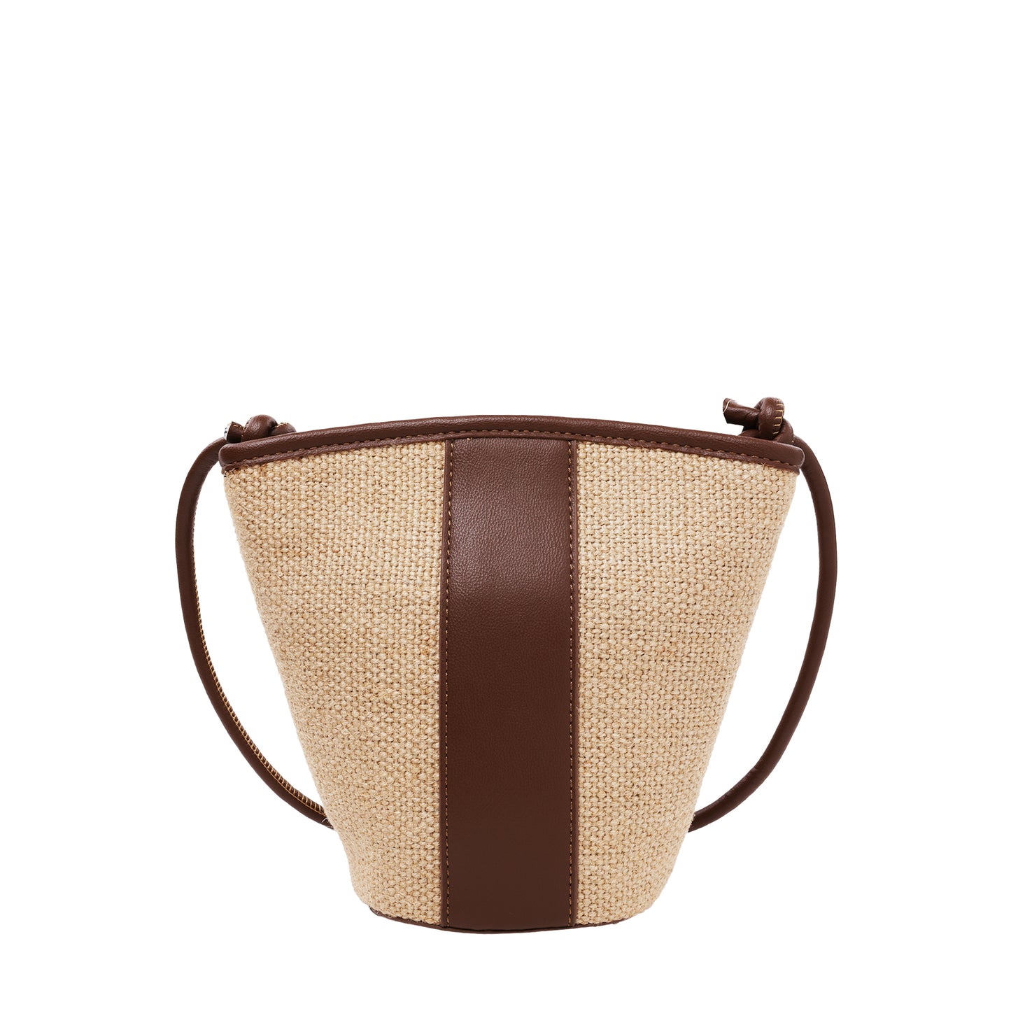 Raffia Crossbody With Pebbled Faux Leather Trim Brown