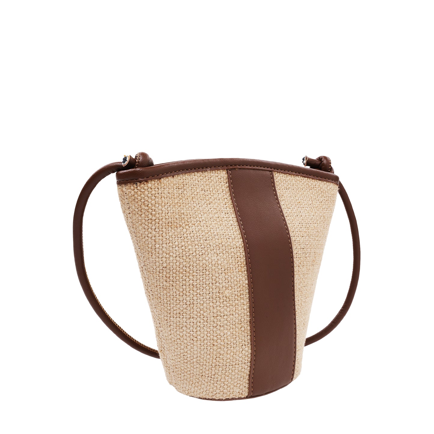 Raffia Crossbody With Pebbled Faux Leather Trim Brown