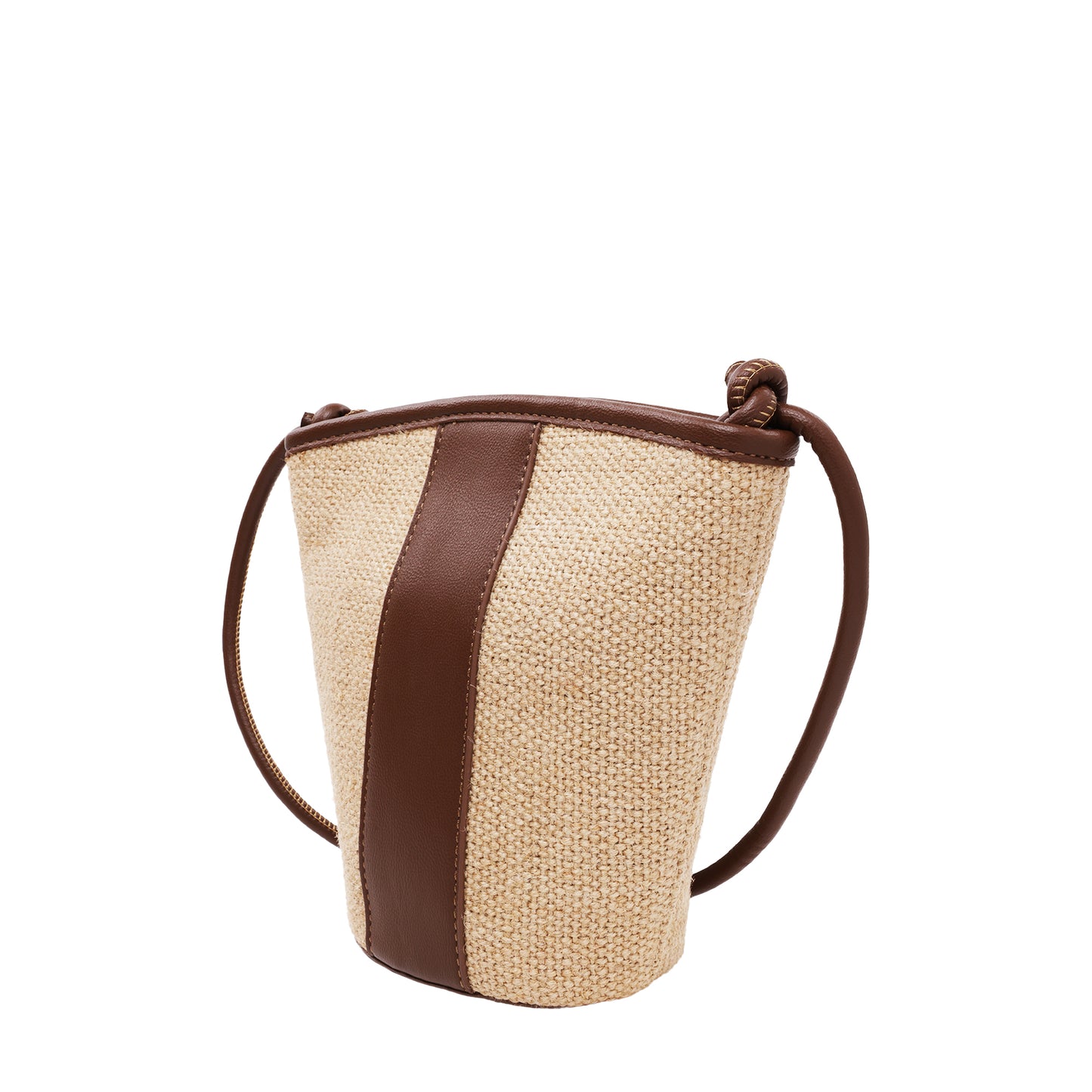 Raffia Crossbody With Pebbled Faux Leather Trim Brown